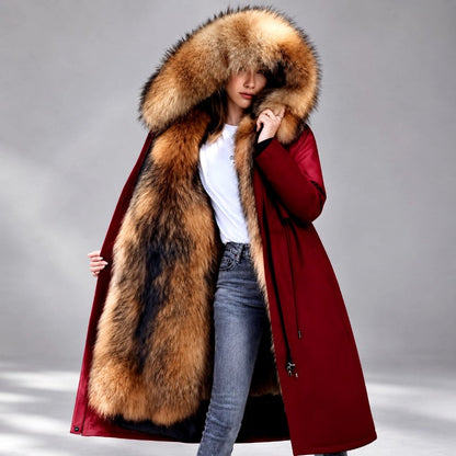 Gwyneth - Women's Long Fur-Lined Hooded Parka Coat