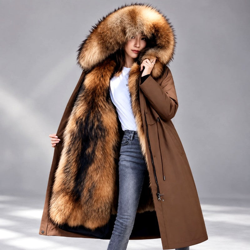 Gwyneth - Women's Long Fur-Lined Hooded Parka Coat