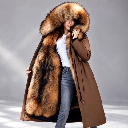 Gwyneth - Women's Long Fur-Lined Hooded Parka Coat