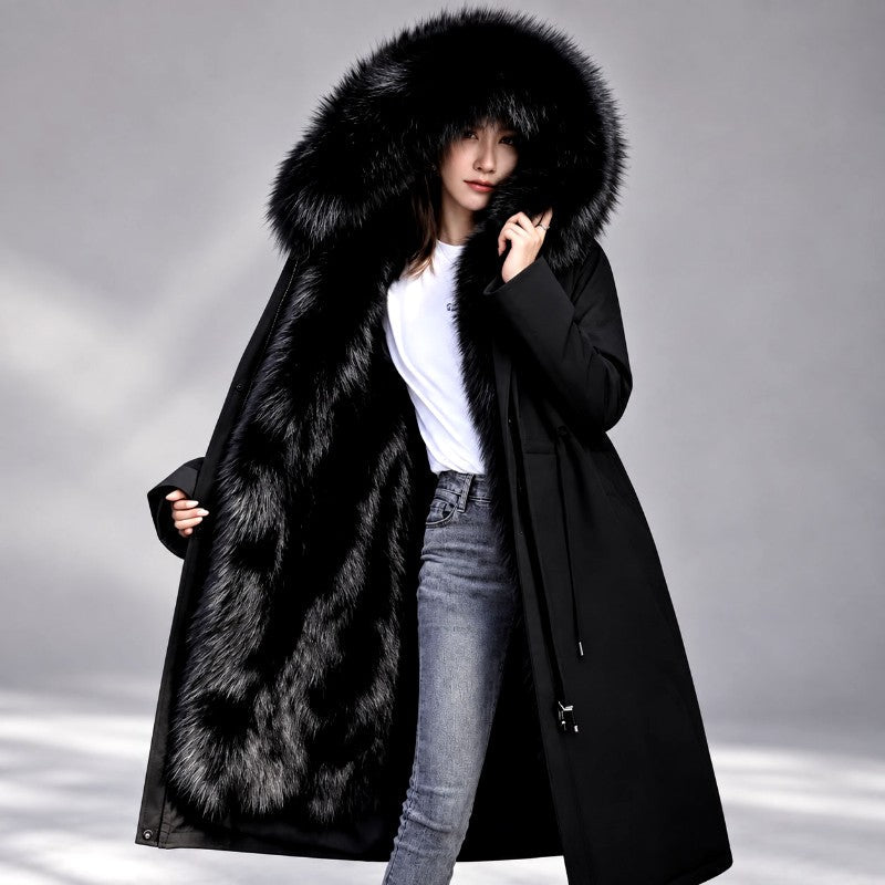 Gwyneth - Women's Long Fur-Lined Hooded Parka Coat
