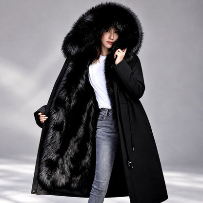 Gwyneth - Women's Long Fur-Lined Hooded Parka Coat