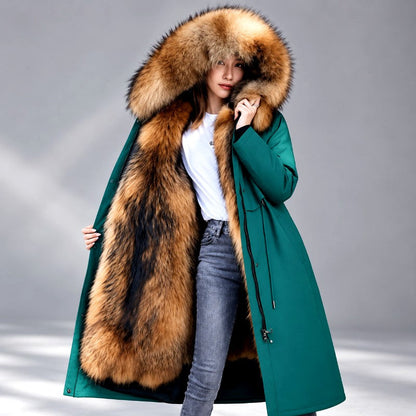 Gwyneth - Women's Long Fur-Lined Hooded Parka Coat