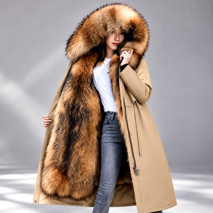 Gwyneth - Women's Long Fur-Lined Hooded Parka Coat