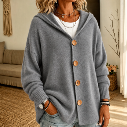 Melissa – Hooded Waffle-Knit Button-Front Cardigan