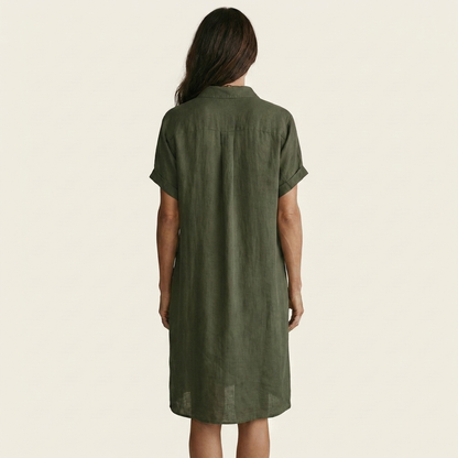 Nidalie | Cotton-Linen Midi Shirt Dress with Rolled Cuffs