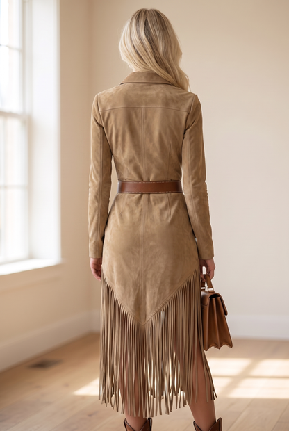Valery | Faux Suede Fringe Dress