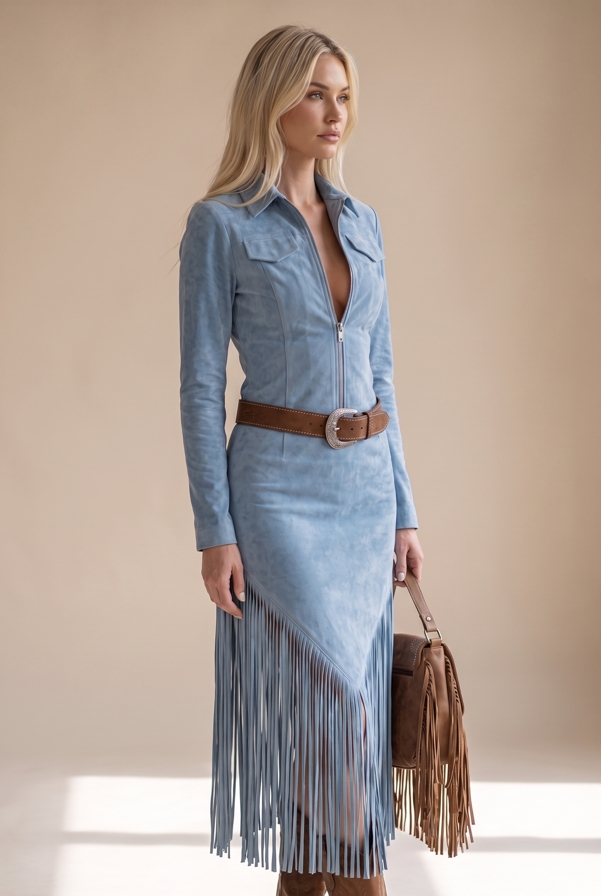 Valery | Faux Suede Fringe Dress