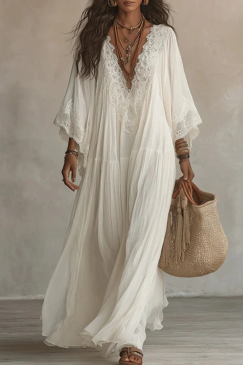 Mona | Black V-Neck Maxi Dress with Batwing Sleeves