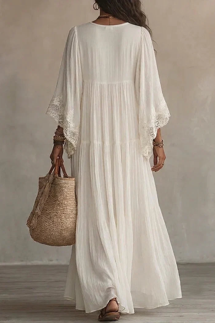 Mona | Black V-Neck Maxi Dress with Batwing Sleeves