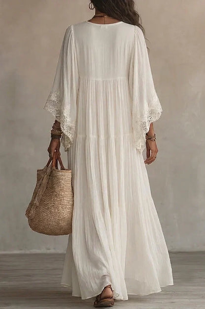 Mona | Black V-Neck Maxi Dress with Batwing Sleeves