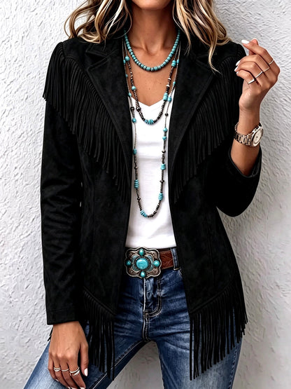 Jordyn - Women's Wide Collar Western Fringe Jacket