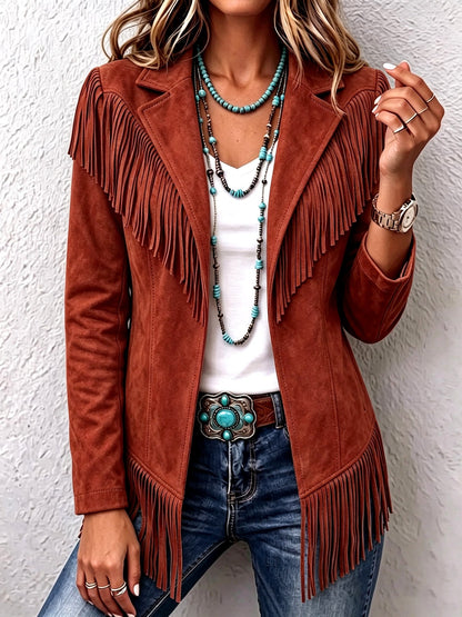 Jordyn - Women's Wide Collar Western Fringe Jacket