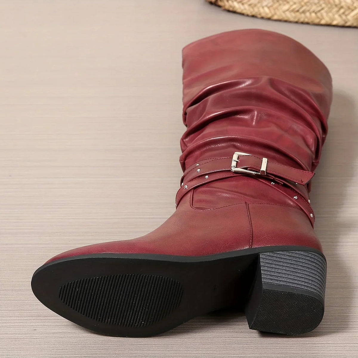 Knee High Western Boots For Women | Slouch Ruched Block Heel