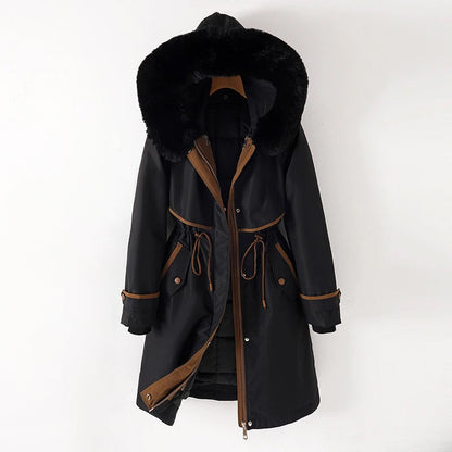 Leanna - Women's Hooded Parka with Faux Fur Trim and Drawstring Waist