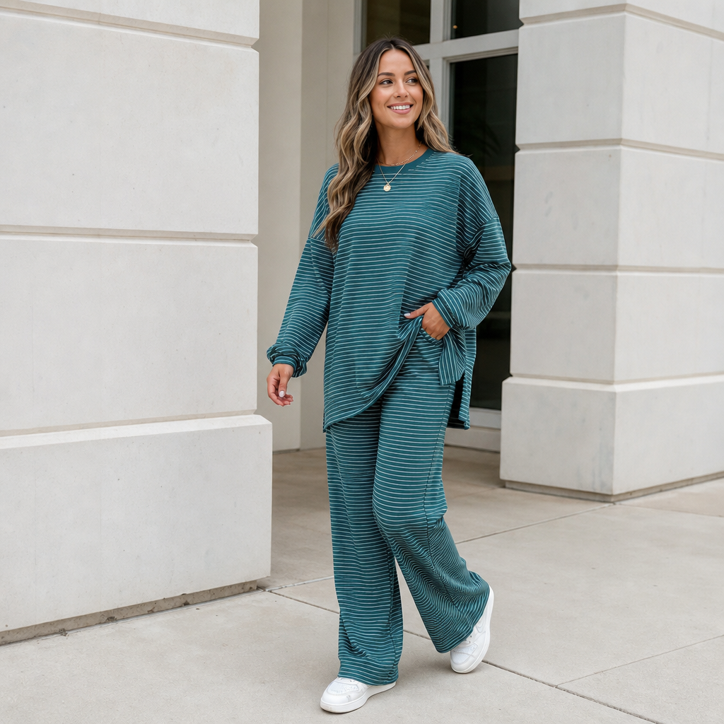 Melissa – Striped Pullover And Wide-Leg Pants Set
