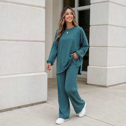 Melissa – Striped Pullover And Wide-Leg Pants Set