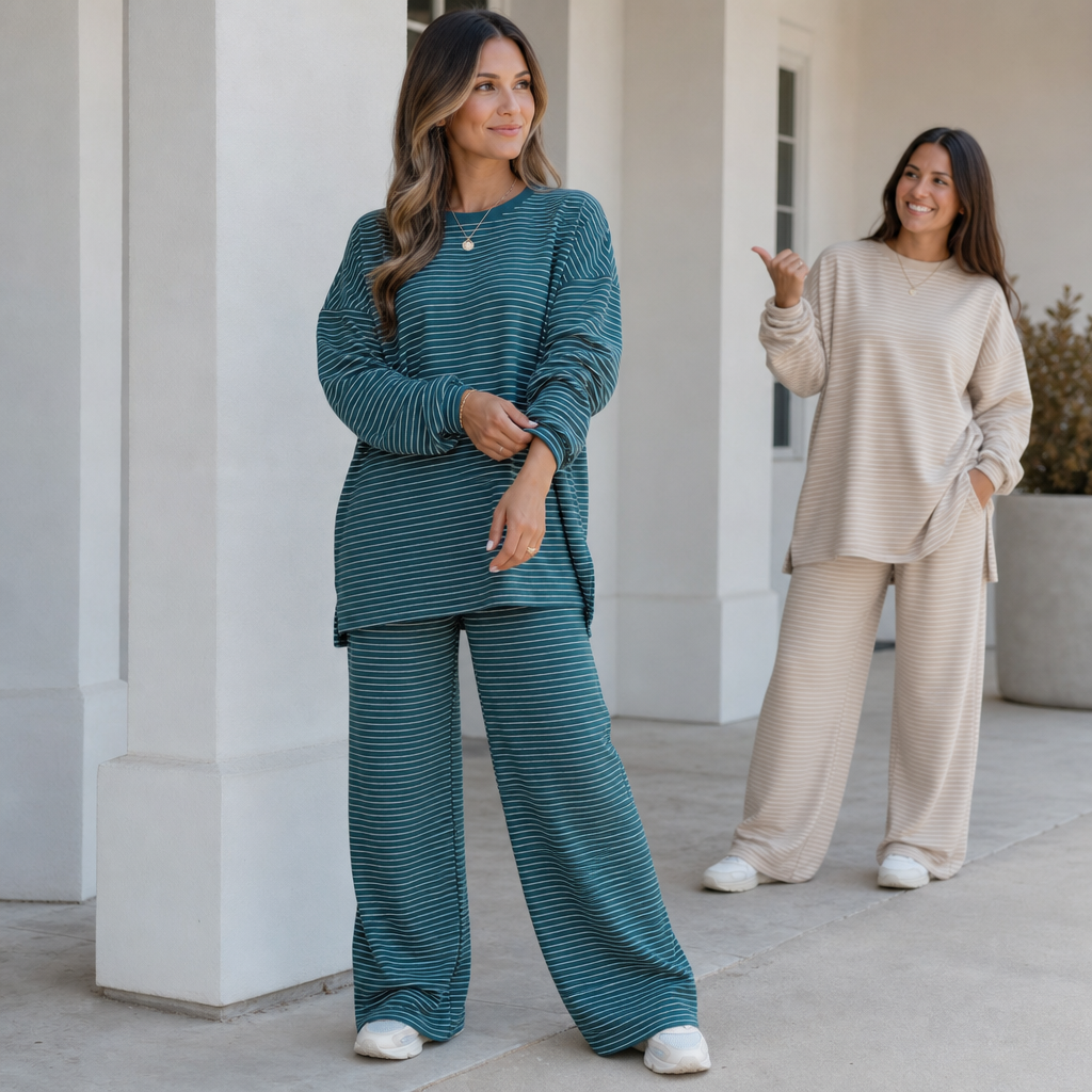 Melissa – Striped Pullover And Wide-Leg Pants Set