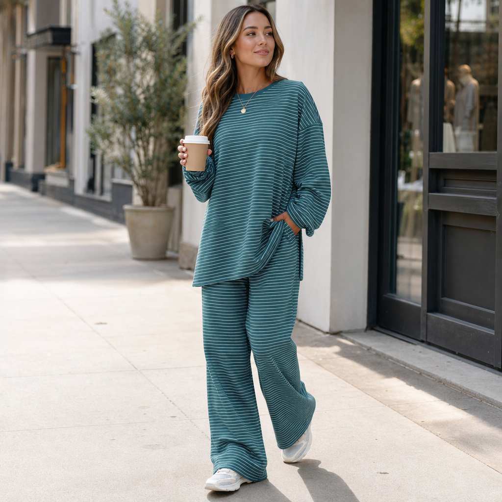 Melissa – Striped Pullover And Wide-Leg Pants Set