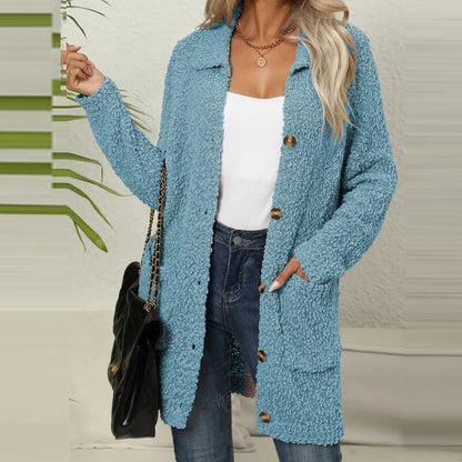 Women's Longline Button-Front Teddy Jacket with Pockets