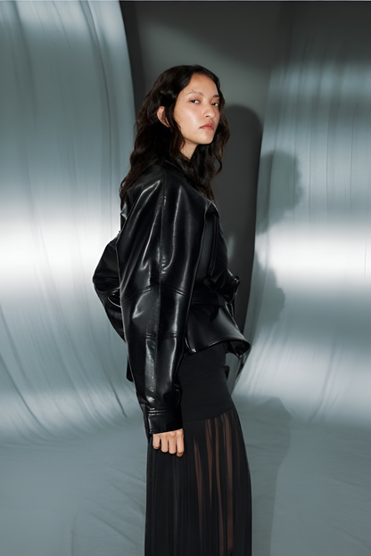 MARVENA Leather Look Peplum Jacket
