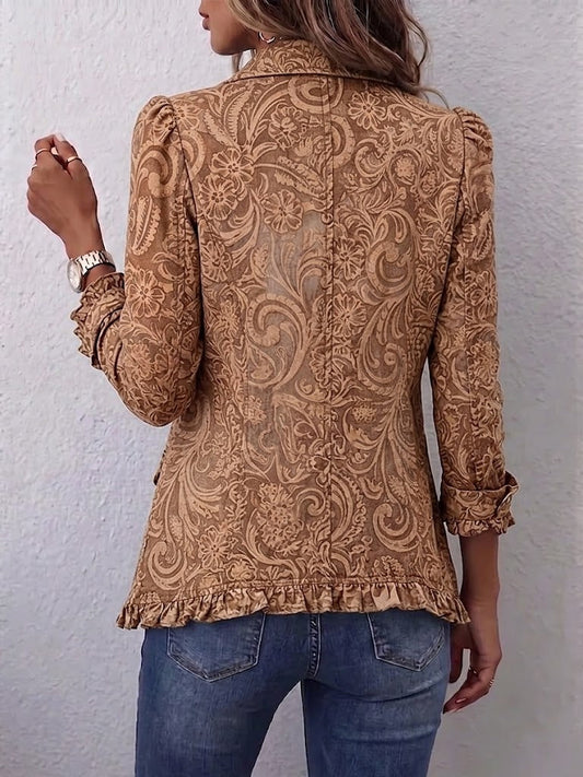 Vyclara | Vintage Bohemian Floral Print Ruffled Jacket