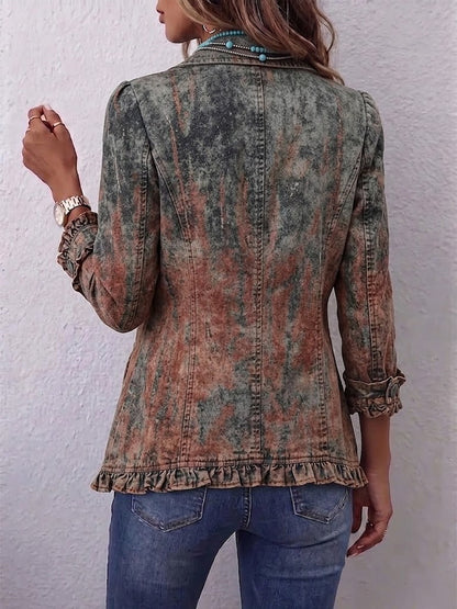 Bristow | Vintage Gradient Textured Print Ruffle Jacket