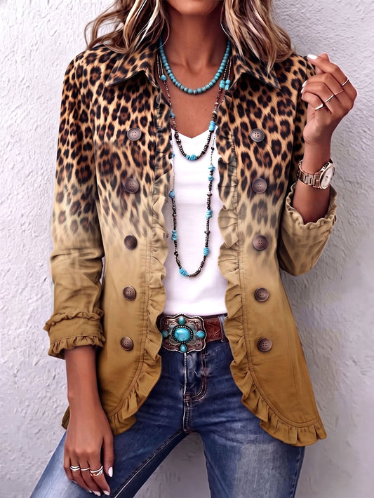 Marlowe | Leopard Ombre Ruffle Blazer Jacket