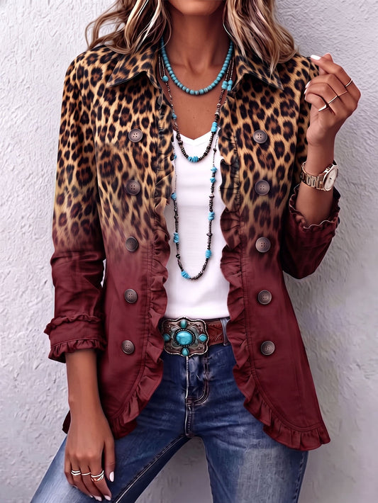 Talia | Leopard Ombre Ruffle Blazer Jacket