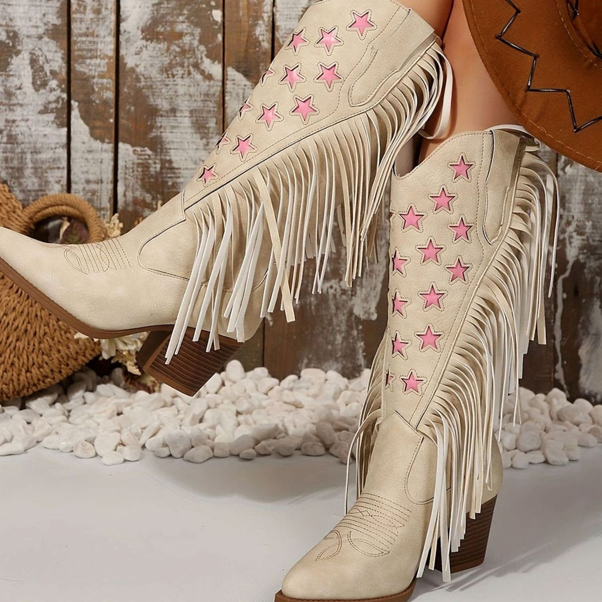 Shelly - Women's Star-Embroidered Fringe Western Cowboy Boots