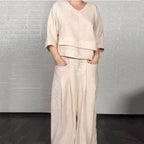 Liza | 2-piece cotton-linen set – V-neck top and wide-leg trousers • S1