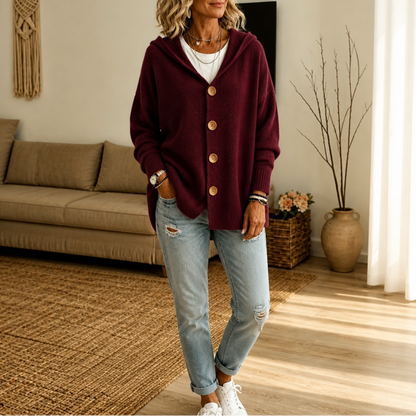 Melissa – Hooded Waffle-Knit Button-Front Cardigan