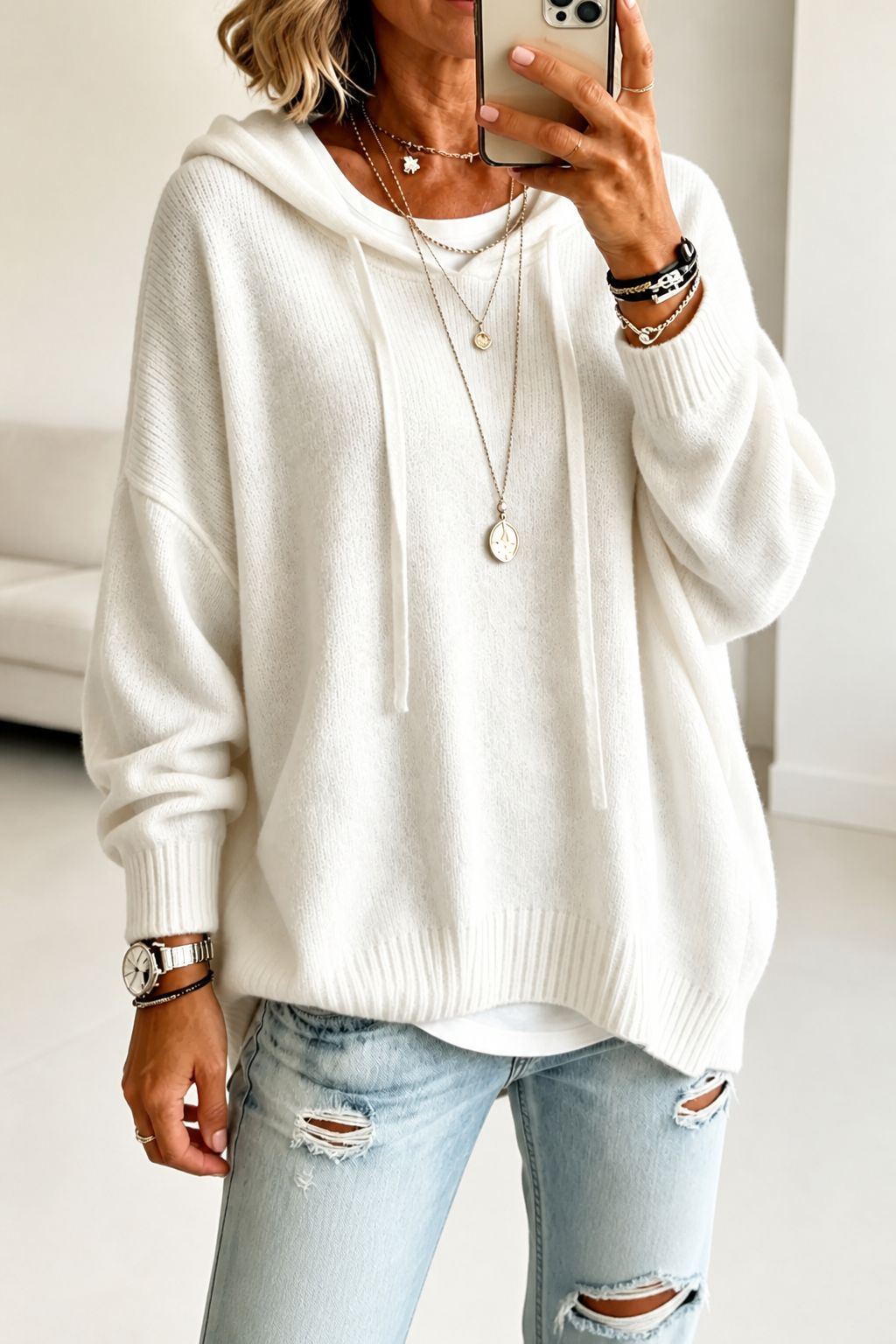 Kelly – Oversized Drawstring Hooded Knit Sweater