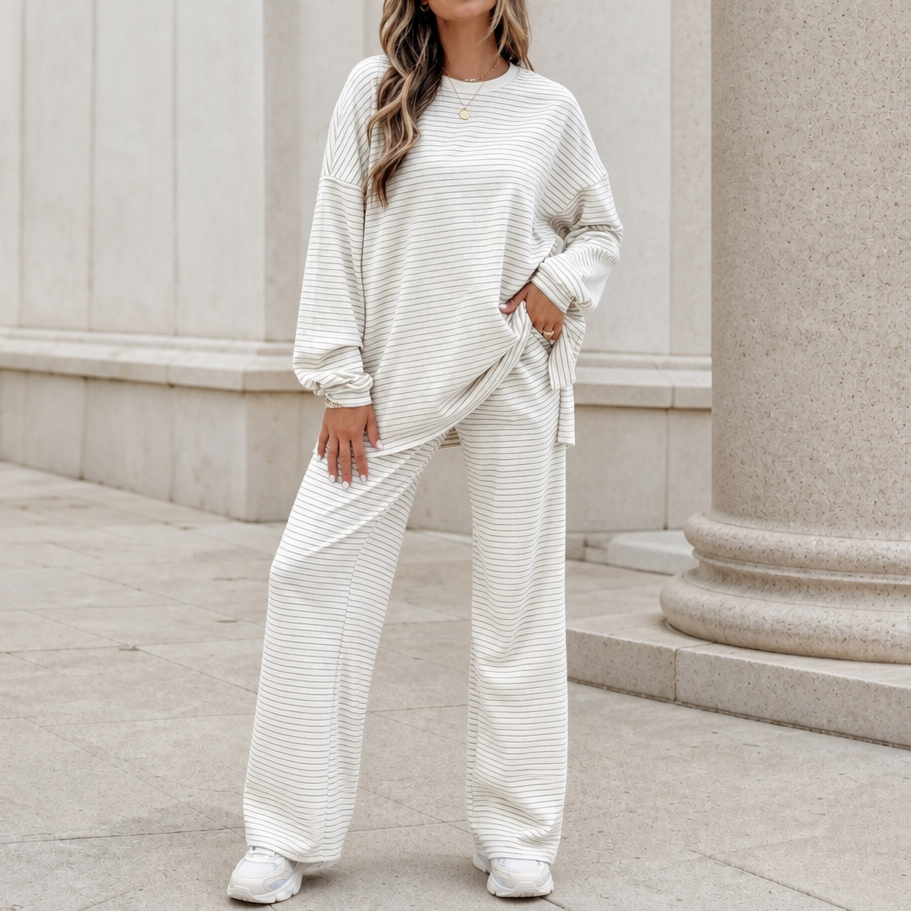 Melissa – Striped Pullover And Wide-Leg Pants Set