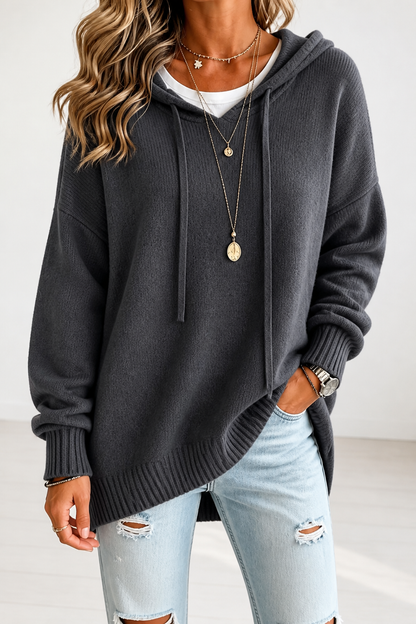 Kelly – Oversized Drawstring Hooded Knit Sweater