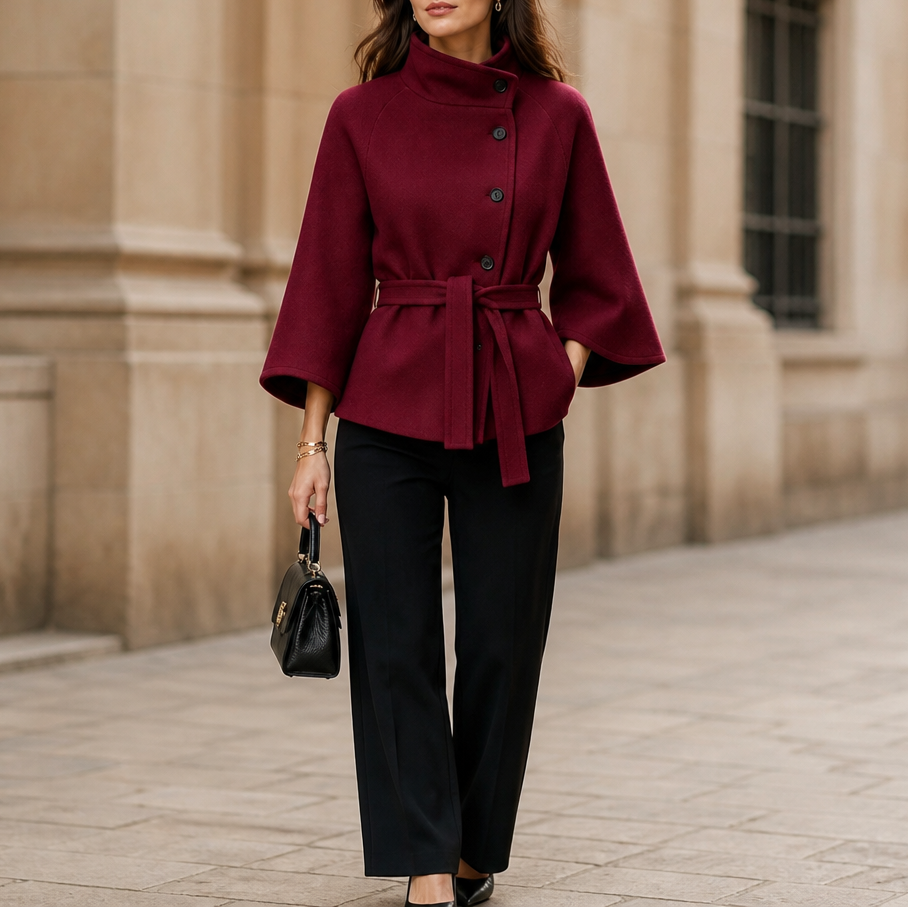 Vienna – Asymmetrical Belted High-Neck Jacket