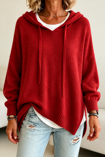 Kelly – Oversized Drawstring Hooded Knit Sweater