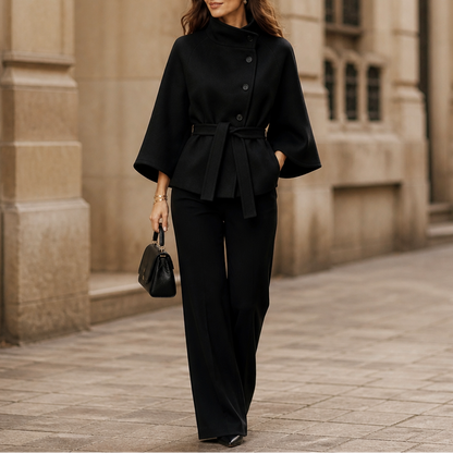 Vienna – Asymmetrical Belted High-Neck Jacket