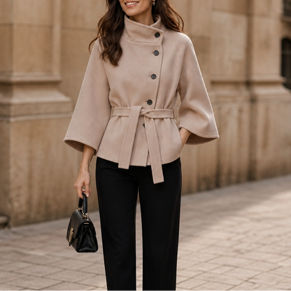 Vienna – Asymmetrical Belted High-Neck Jacket
