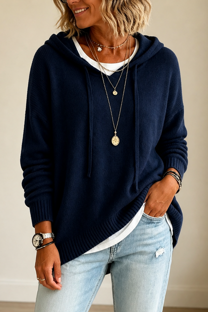 Kelly – Oversized Drawstring Hooded Knit Sweater