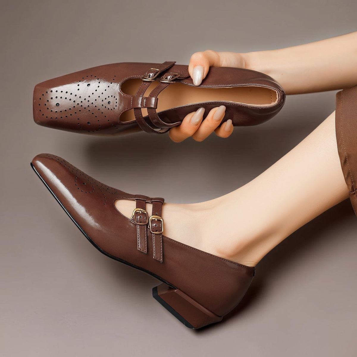 Katherine | Brogued Dual-Strap Mary Jane Pump