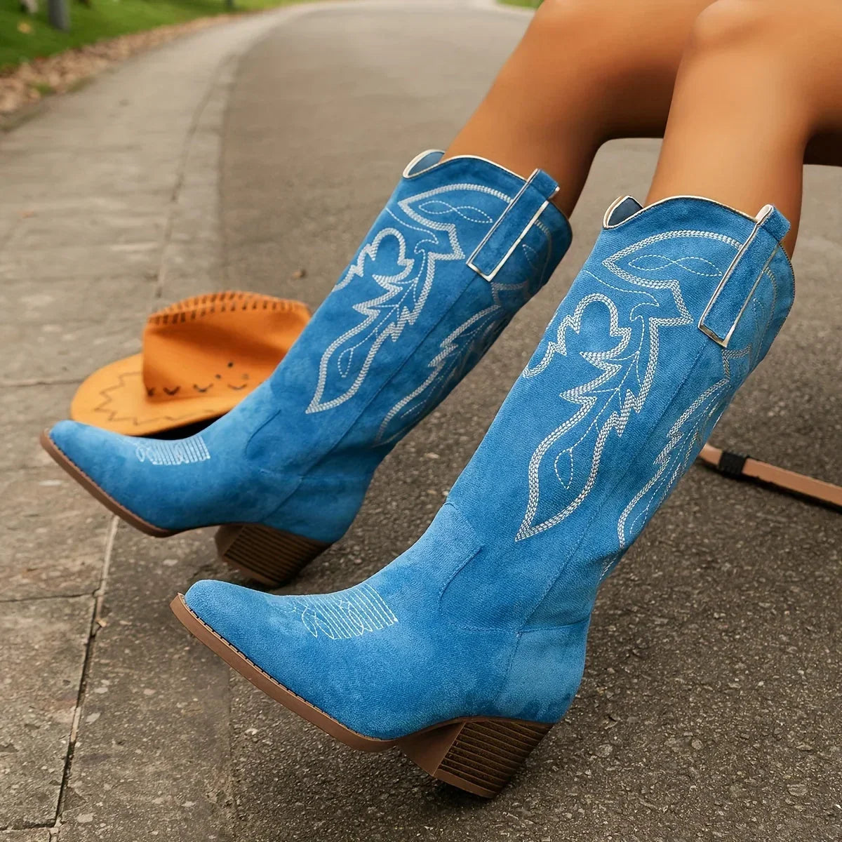 Western Cowboy Boots For Women | Embroidered Block Heel Knee High