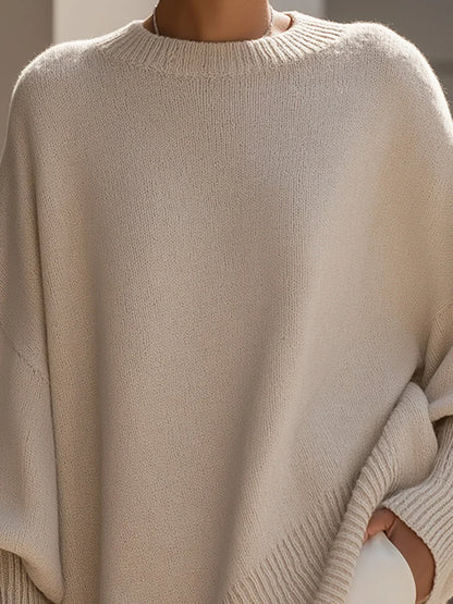 Women's Cashmere Sweater | Oversized Batwing Sleeve Asymmetric Hem