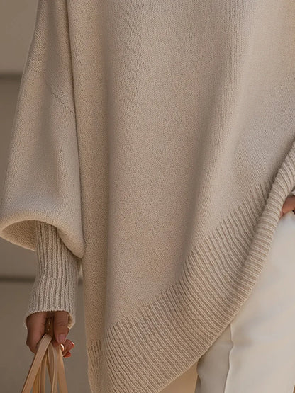 Women's Cashmere Sweater | Oversized Batwing Sleeve Asymmetric Hem