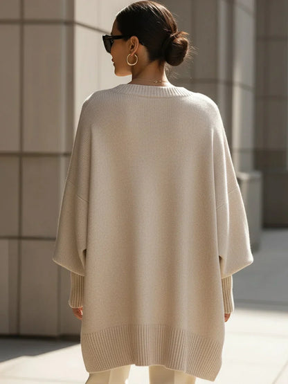 Women's Cashmere Sweater | Oversized Batwing Sleeve Asymmetric Hem