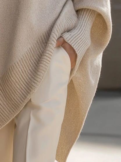 Women's Cashmere Sweater | Oversized Batwing Sleeve Asymmetric Hem