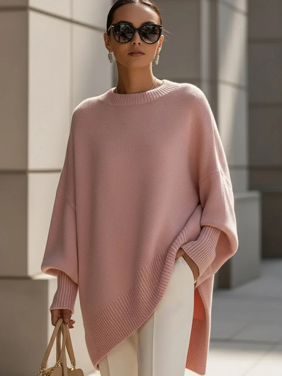 Women's Cashmere Sweater | Oversized Batwing Sleeve Asymmetric Hem