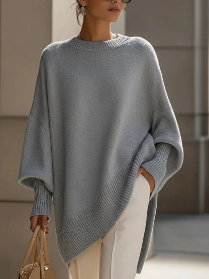 Women's Cashmere Sweater | Oversized Batwing Sleeve Asymmetric Hem