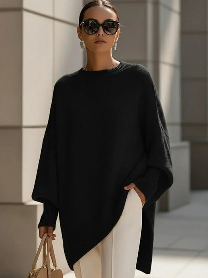 Women's Cashmere Sweater | Oversized Batwing Sleeve Asymmetric Hem