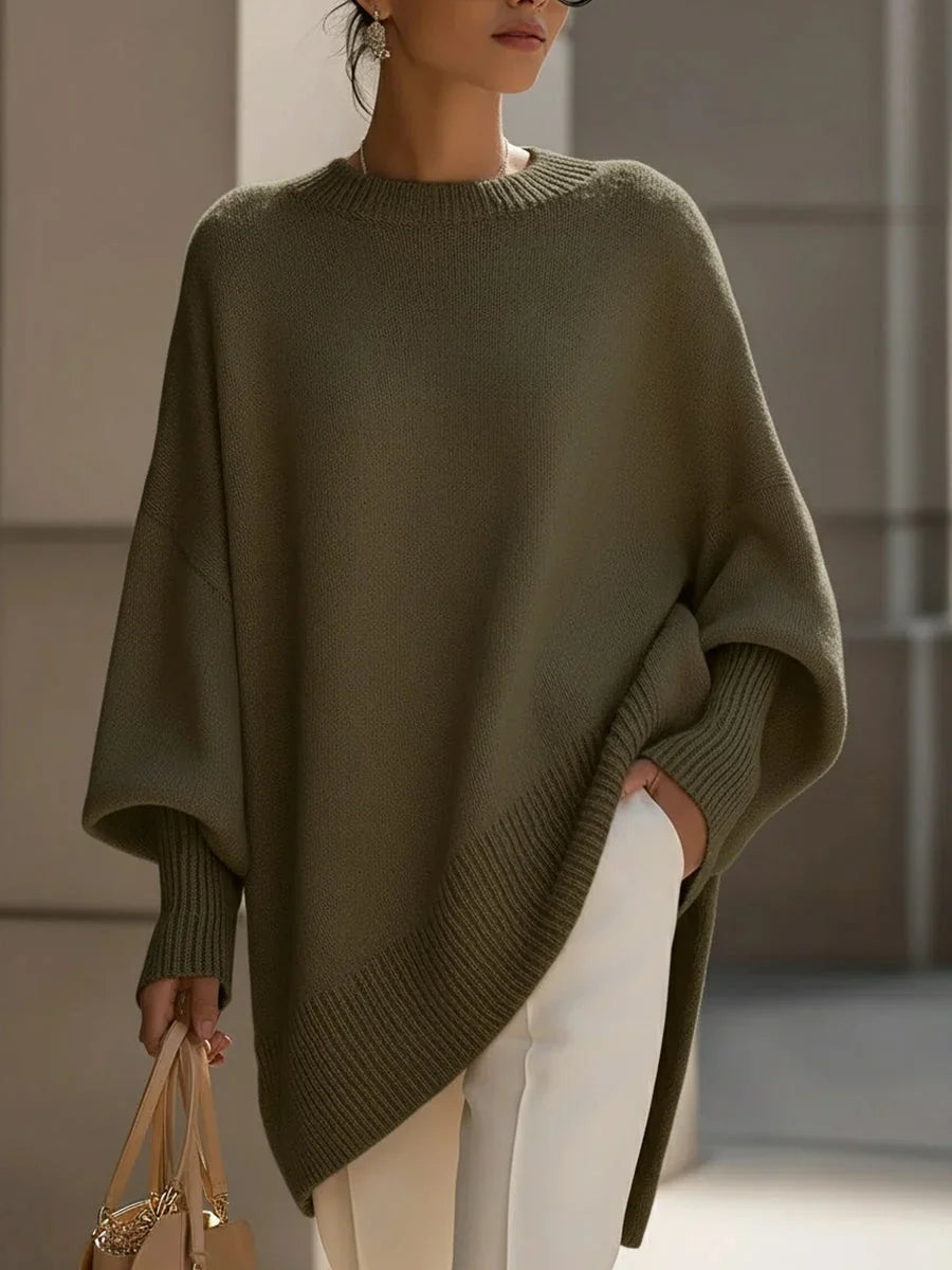 Women's Cashmere Sweater | Oversized Batwing Sleeve Asymmetric Hem