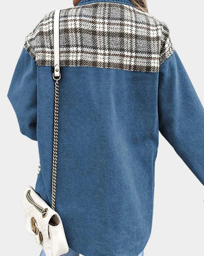 Women's Denim Jacket | Plaid Contrast Long Sleeve